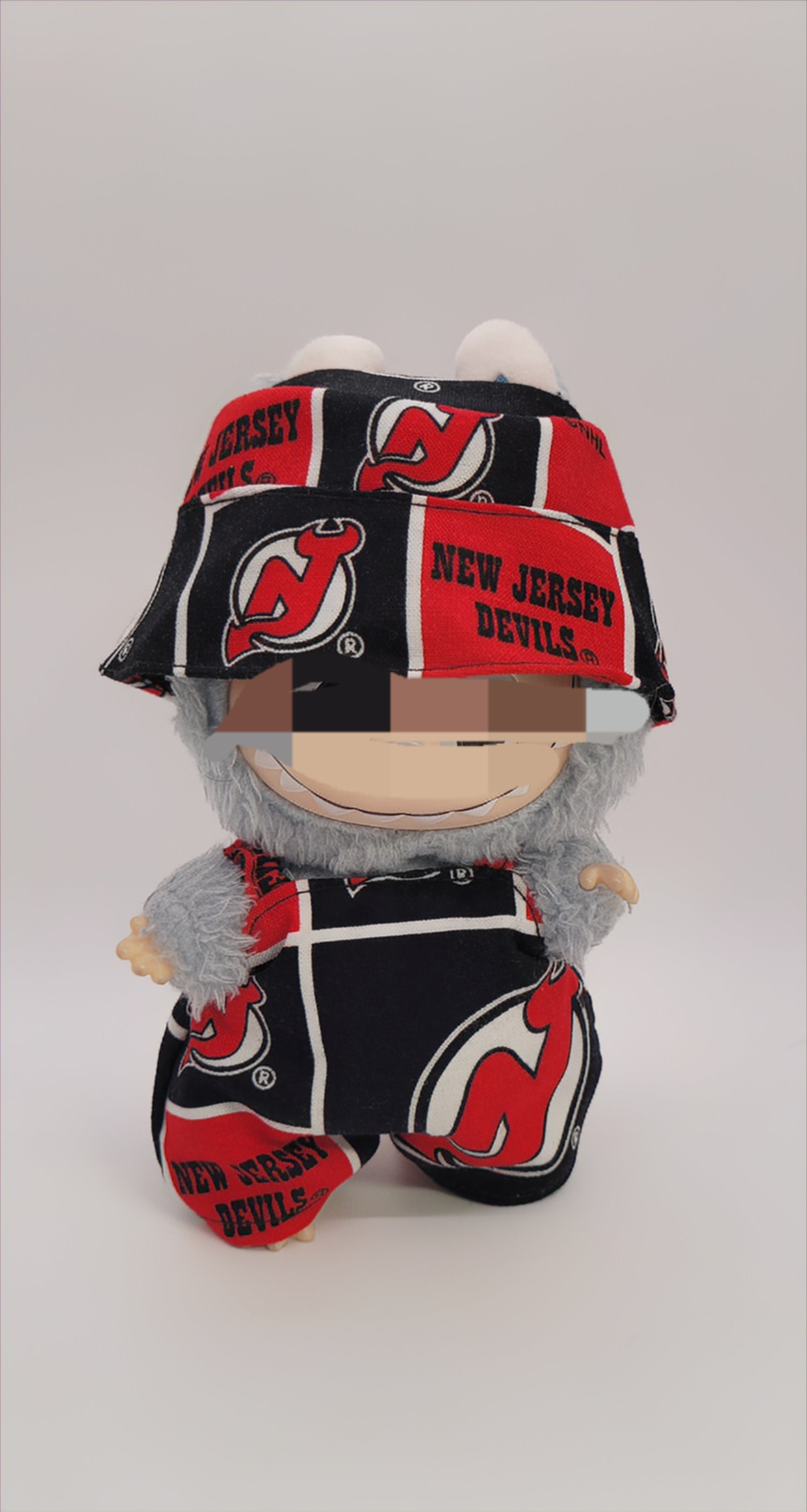 NEW JERSEY DEVIL Ice Hockey Team collectible doll outfit - jumpsuit and bucket hat - 15-17 cm tall plush doll