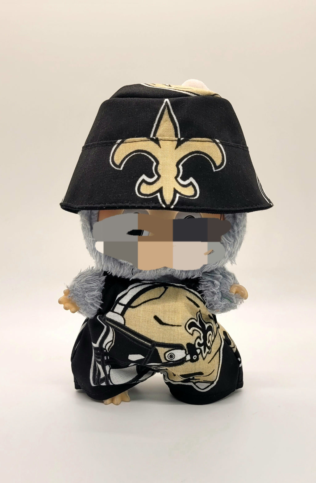 Handmade Mini Jumpsuit with Bucket Hat – New Orleans SAINTS - Fits 15–17 cm or Dress and Bow Collectible Dolls