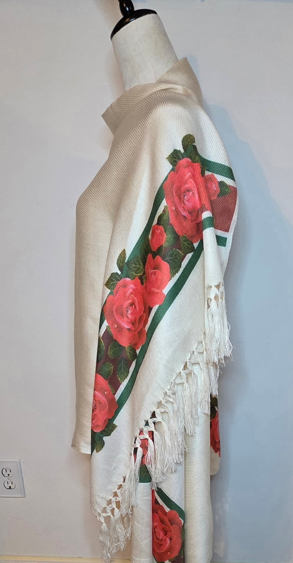 Virgin of Guadalupe Shawl with Hand-Placed Rhinstones | Handmade Mexican Rebozo, Elegant Religious Wrap