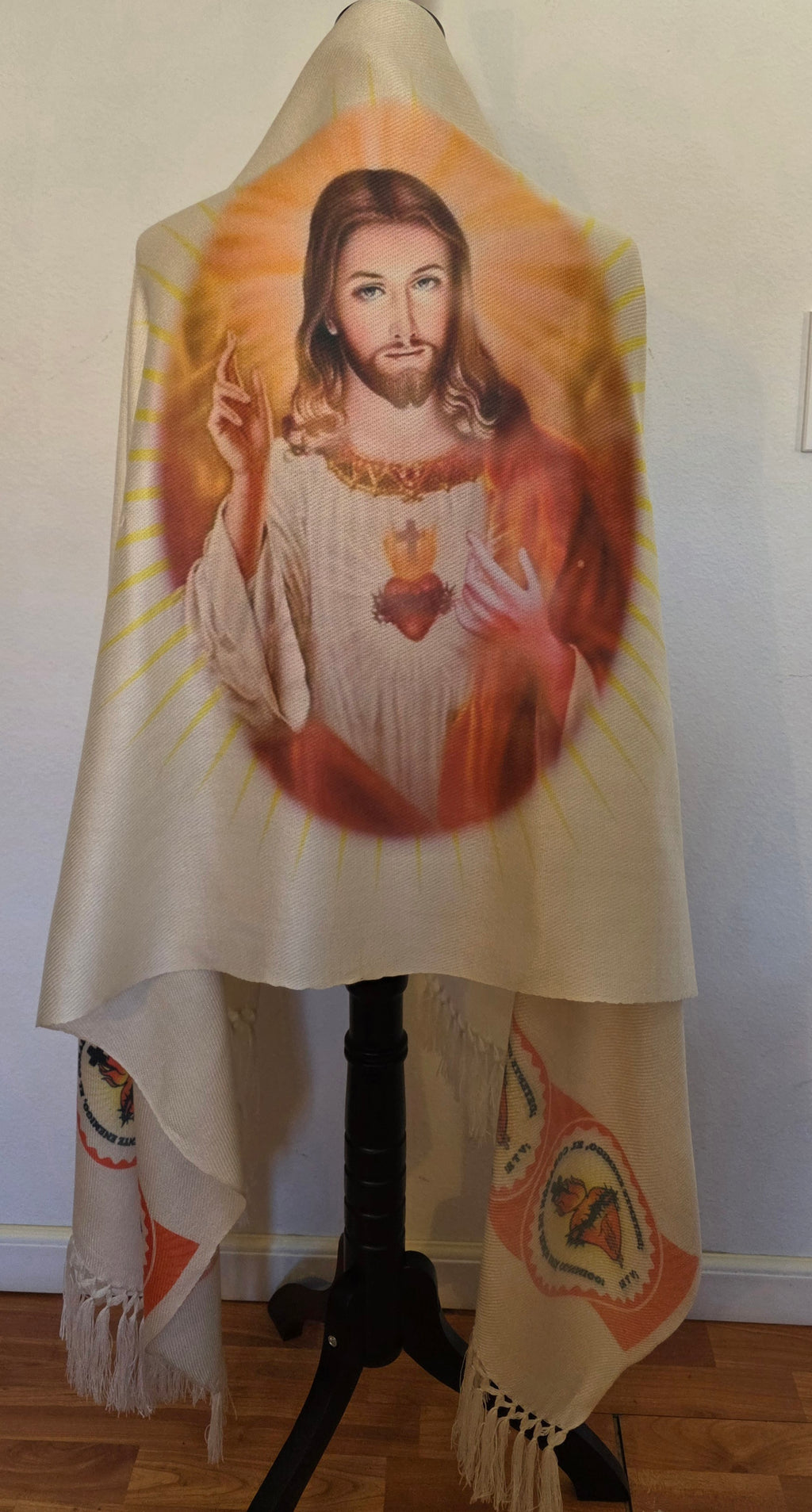Sacred Heart Rebozo Shawl  – Catholic Handmade Mexican Wrap | Prayer Shawl & Religious Gift