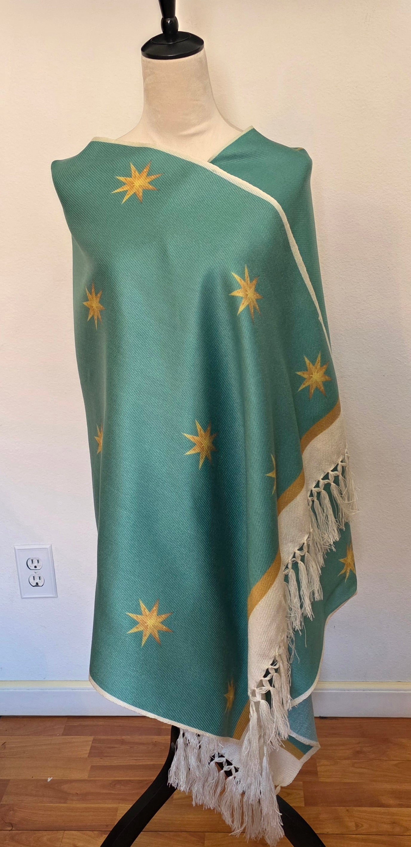 Virgin of Guadalupe Shawl with Hand-Placed Rhinstones | Handmade Mexican Rebozo, Elegant Religious Wrap