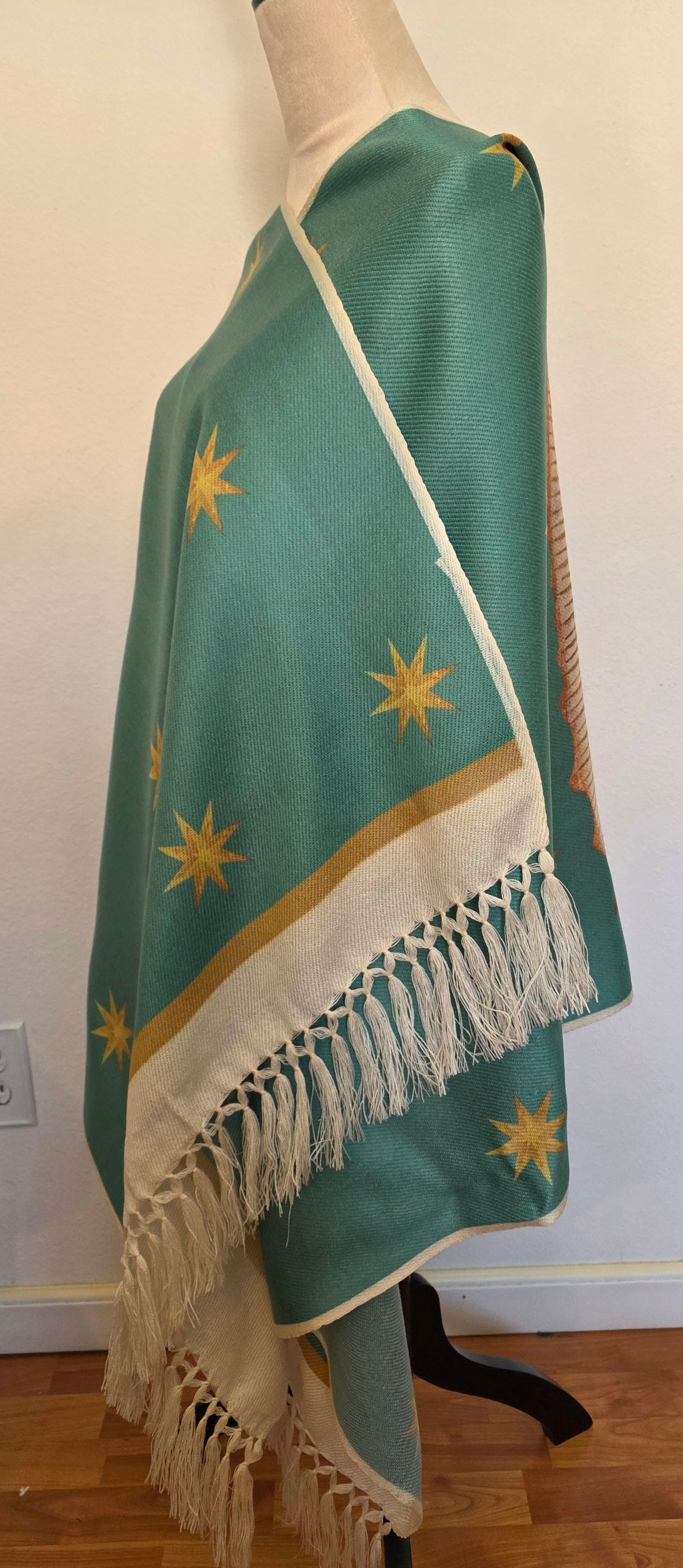 Virgin of Guadalupe Shawl with Hand-Placed Rhinstones | Handmade Mexican Rebozo, Elegant Religious Wrap