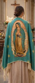 Virgin of Guadalupe Rebozo Shawl Green – Catholic Handmade Mexican Wrap | Prayer Shawl & Religious Gift
