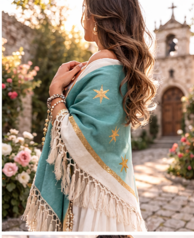 Virgin of Guadalupe Rebozo Shawl Green – Catholic Handmade Mexican Wrap | Prayer Shawl & Religious Gift