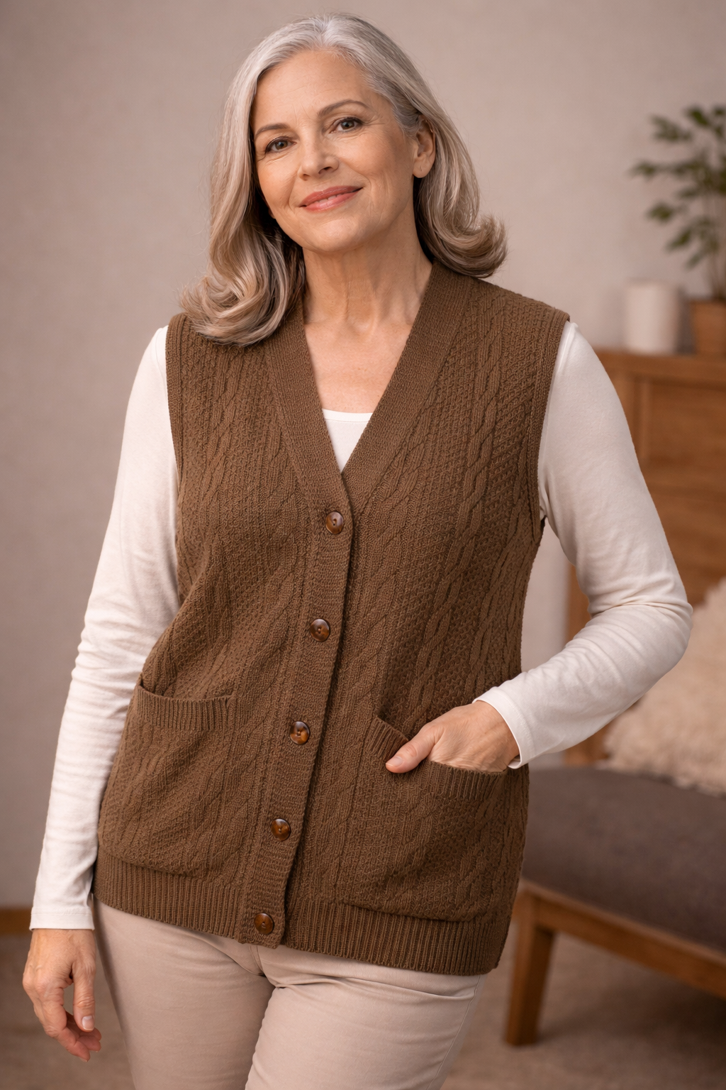 Artisan Knit Vest  - Handmade Style Button Front Sweater Vest with Pockets | Cozy Traditional Inspired Layer