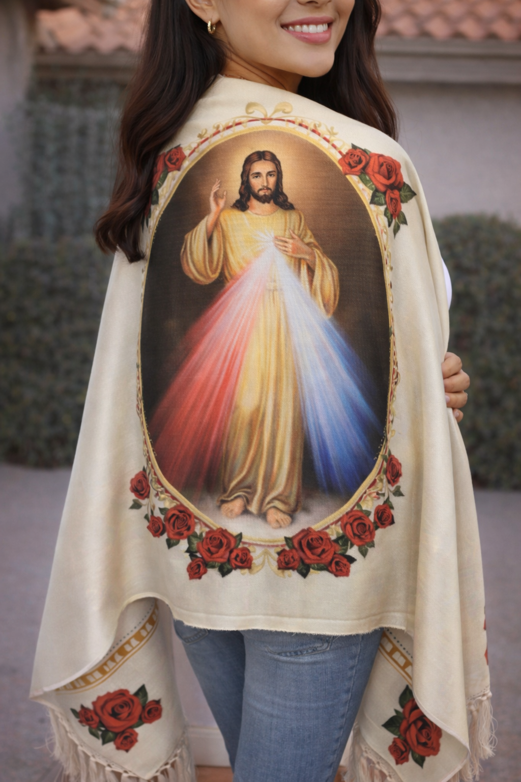 Divina Misericordia - Divine Mercy - Rebozo Shawl  – Catholic Handmade Mexican Wrap | Prayer Shawl & Religious Gift