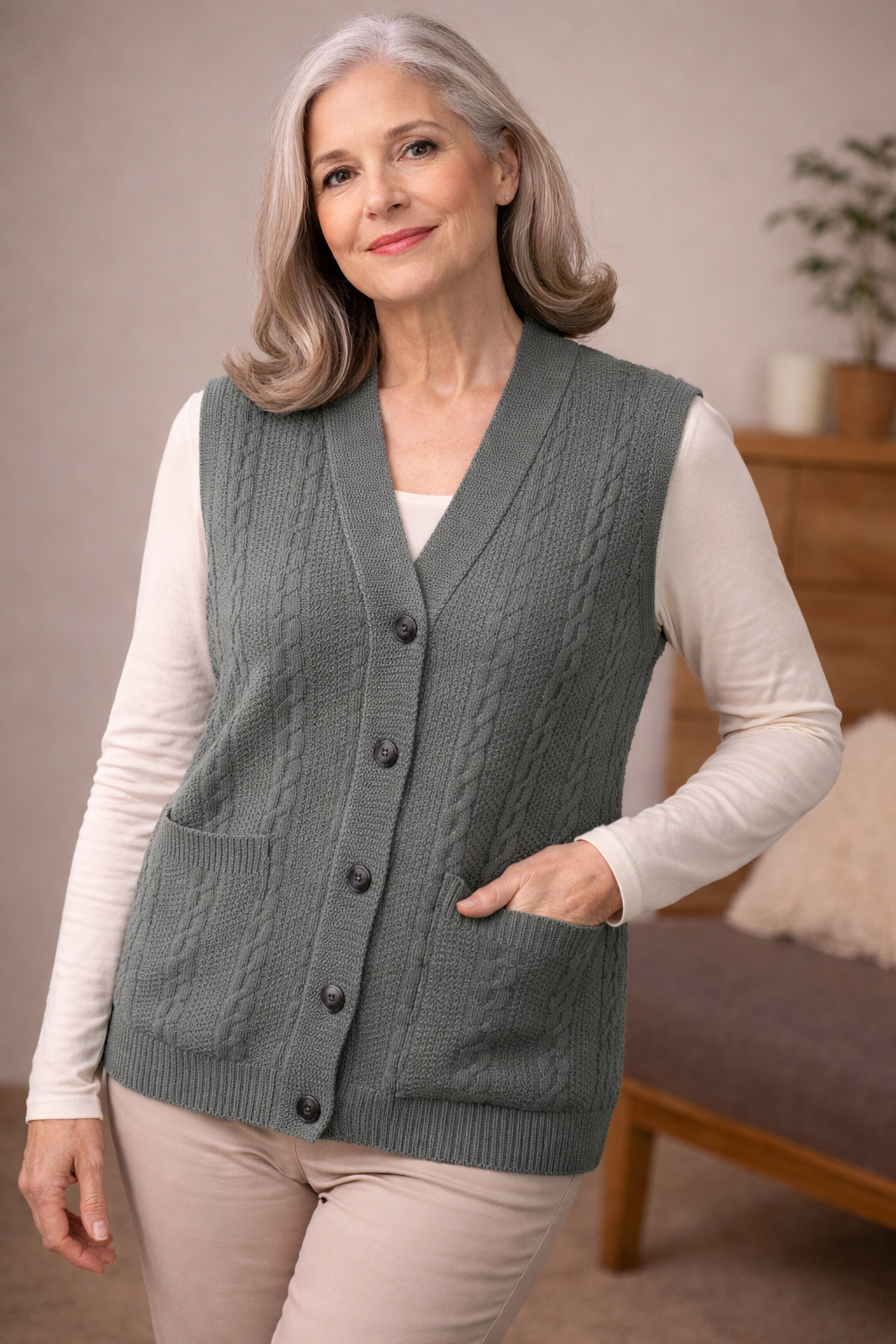 Artisan Knit Vest  - Handmade Style Button Front Sweater Vest with Pockets | Cozy Traditional Inspired Layer