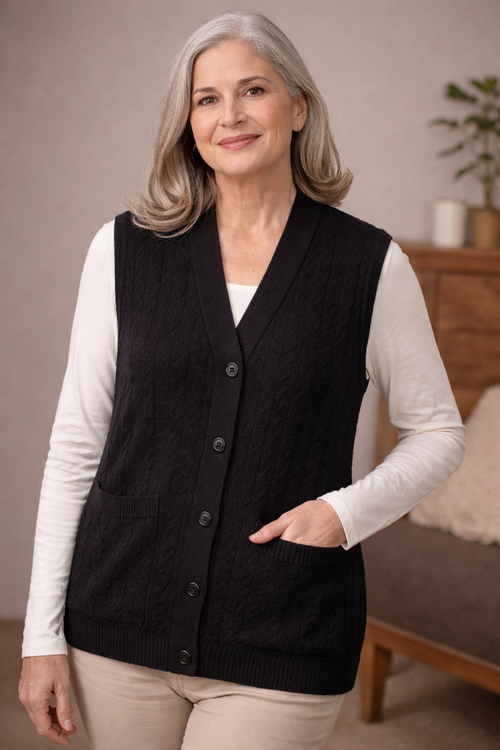 Artisan Knit Vest  - Handmade Style Button Front Sweater Vest with Pockets | Cozy Traditional Inspired Layer