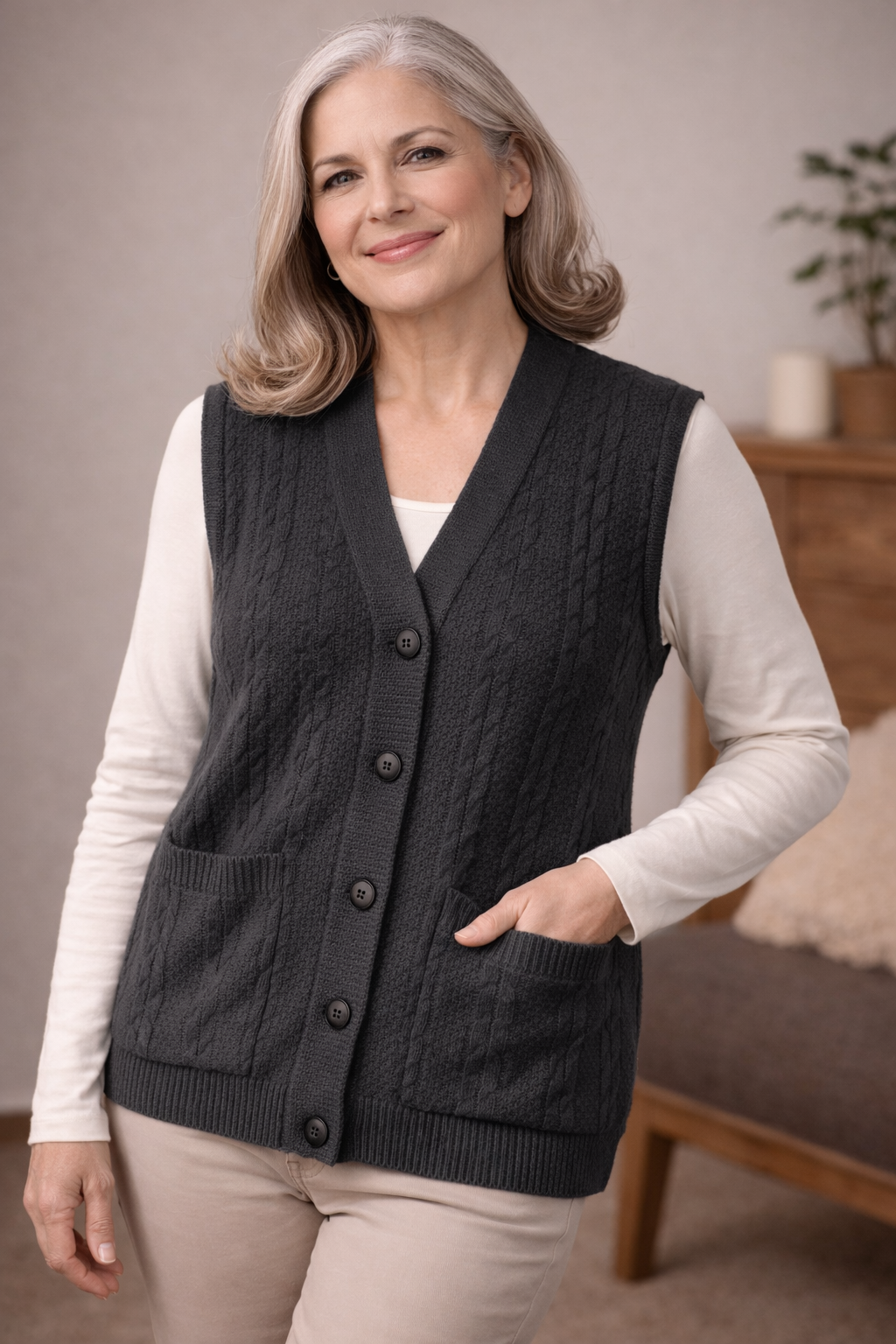 Artisan Knit Vest  - Handmade Style Button Front Sweater Vest with Pockets | Cozy Traditional Inspired Layer