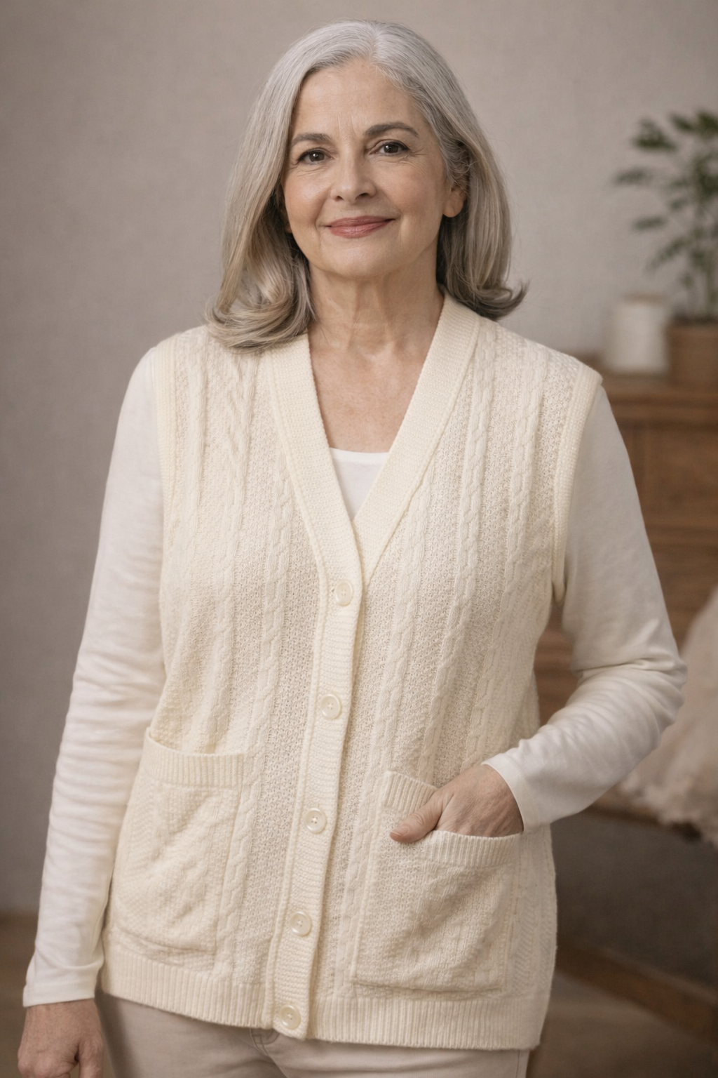 Artisan Knit Vest  - Handmade Style Button Front Sweater Vest with Pockets | Cozy Traditional Inspired Layer