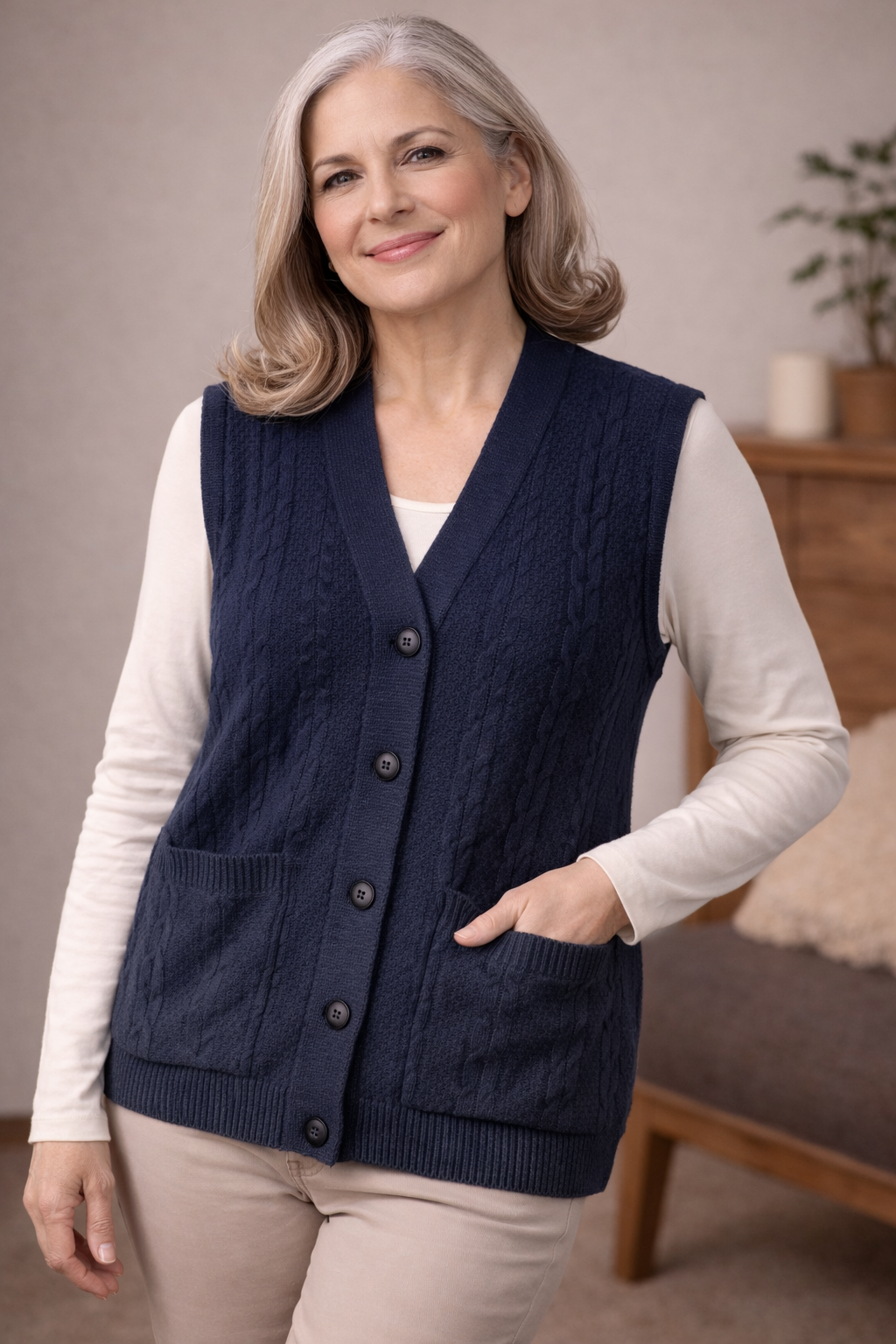 Artisan Knit Vest  - Handmade Style Button Front Sweater Vest with Pockets | Cozy Traditional Inspired Layer