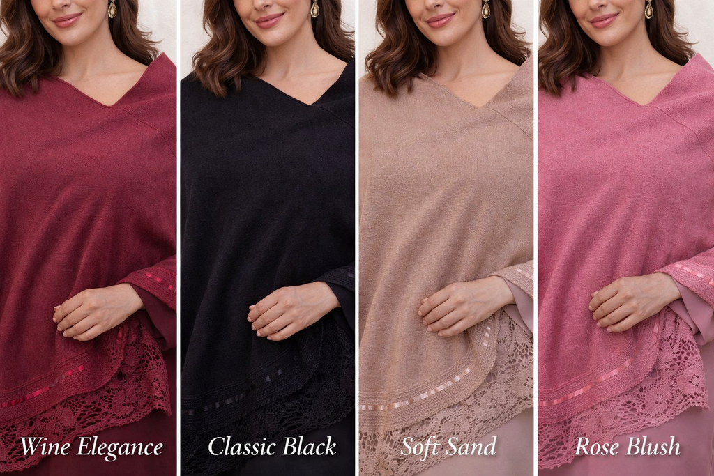 Elegant Mexican knit Shawl with Lace Trim – Handcrafted Wrap