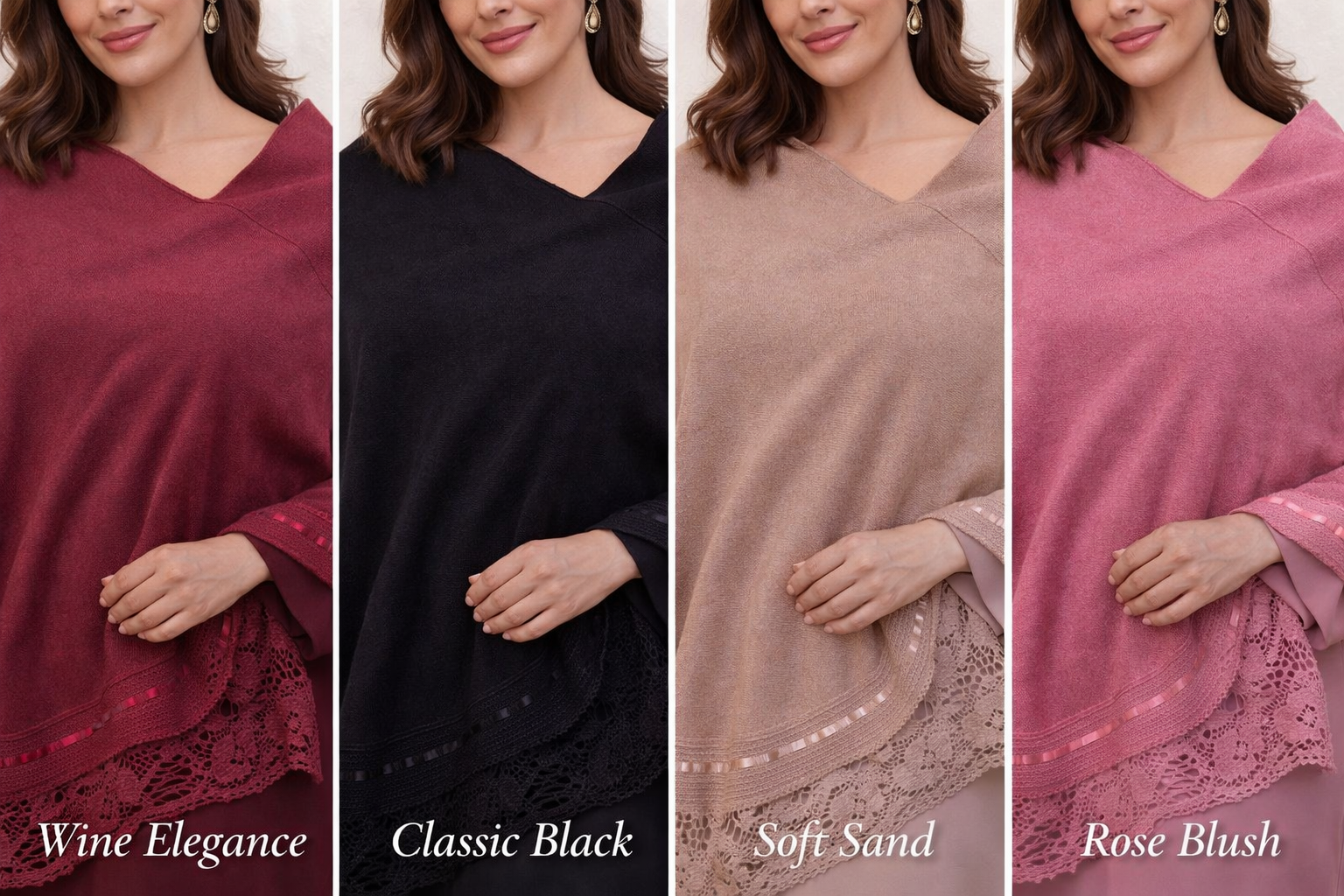 Elegant Mexican knit Shawl with Lace Trim – Handcrafted Wrap