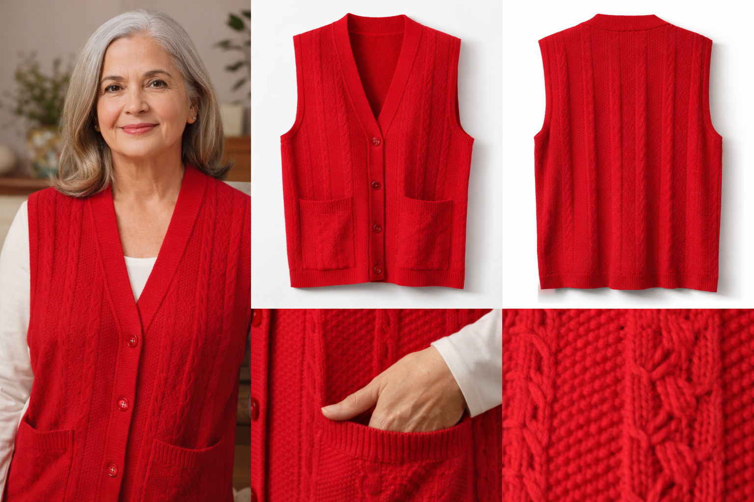 Artisan Knit Vest  - Handmade Style Button Front Sweater Vest with Pockets | Cozy Traditional Inspired Layer