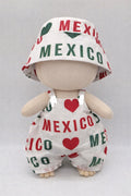 Handmade Mini Jumpsuit with Bucket Hat – MEXICO - Fits 15–17 cm or Dress and Bow Collectible Dolls