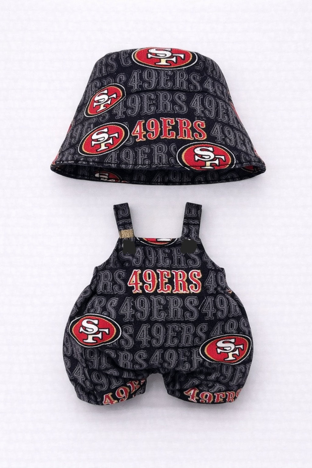 Handmade Mini Jumpsuit with Bucket Hat – 49ers SF -  Fits 15–17 cm Collectible Dolls