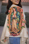 Virgin of Guadalupe Shawl with Hand-Placed Rhinstones | Handmade Mexican Rebozo, Elegant Religious Wrap