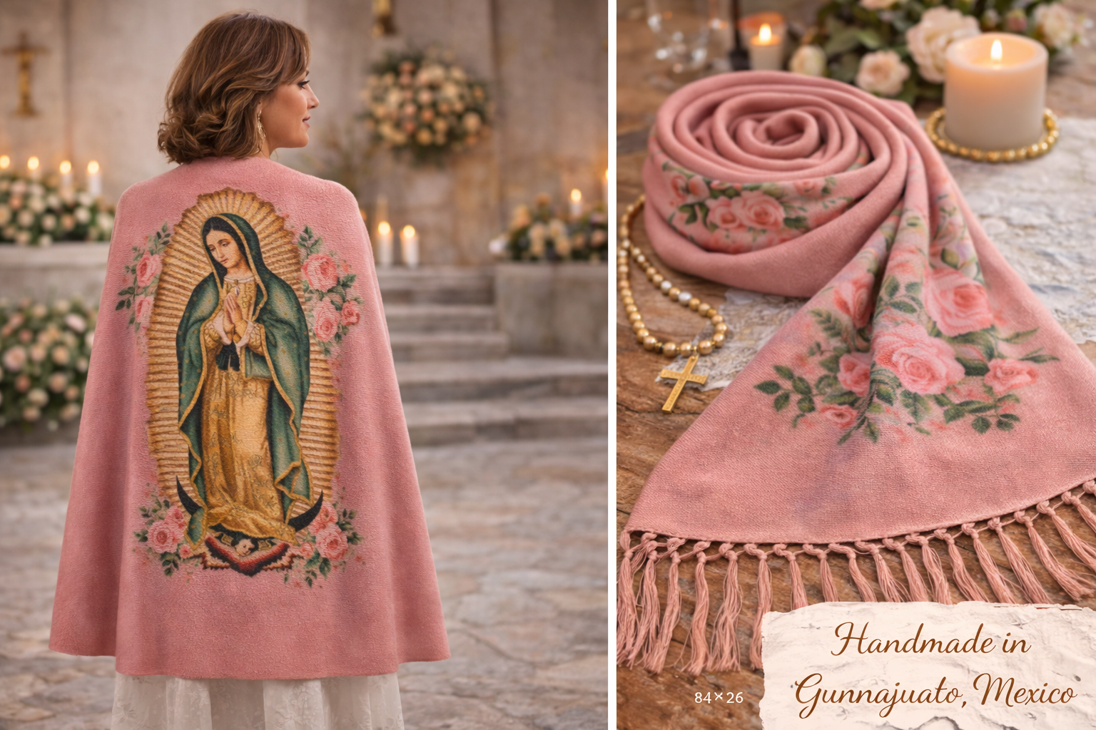 Virgin of Guadalupe Rebozo Shawl – Catholic Handmade Mexican Wrap | Prayer Shawl & Religious Gift