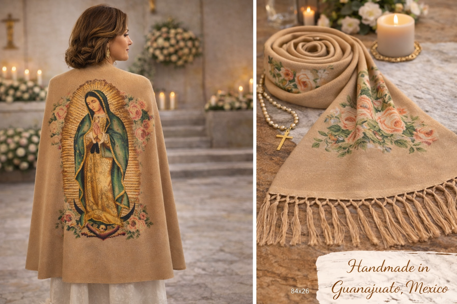Virgin of Guadalupe Rebozo Shawl – Catholic Handmade Mexican Wrap | Prayer Shawl & Religious Gift
