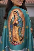 Virgin of Guadalupe Shawl with Hand-Placed Rhinstones | Handmade Mexican Rebozo, Elegant Religious Wrap