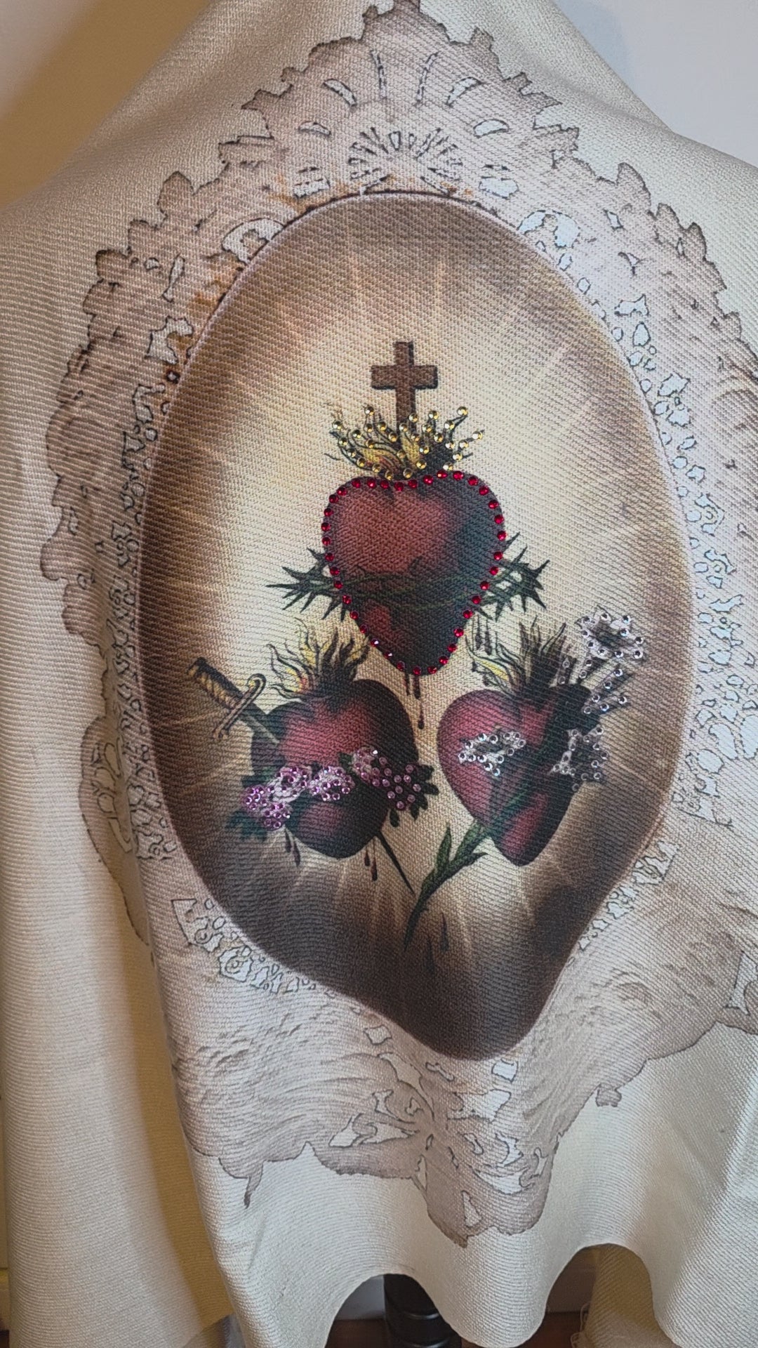 Corazones De Jesus, Jose Y Virgen Maria Rebozo con brillantes Rhinestones