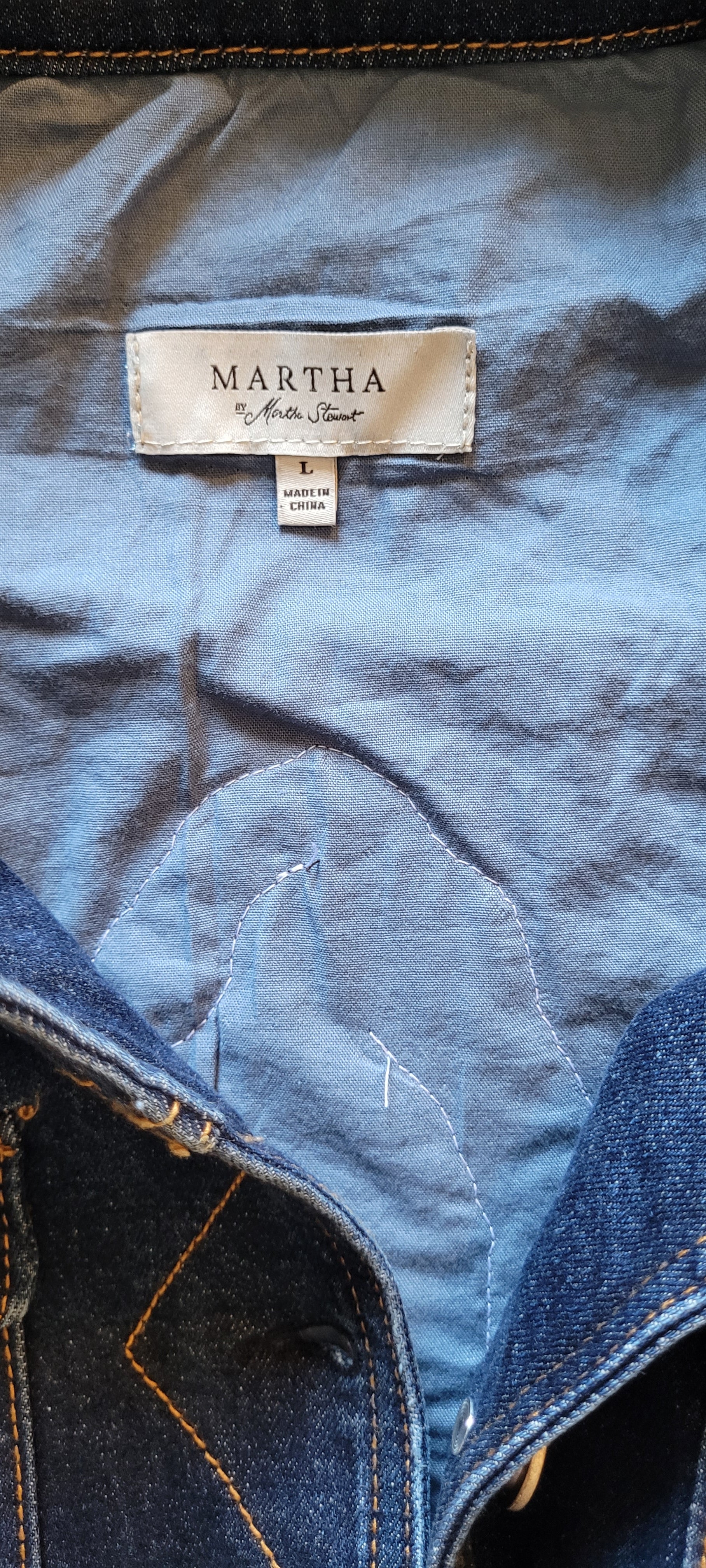 New with tags Virgen De Guadalupe denim Blue jacket with Lining Sz Large flowers  embroidered Apliques Butterfly Martha by Martha Stewart