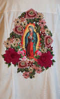 Virgen de Guadalupe/ Our Lady of Guadalupe denim white Jacket with embroidered Apliques women's plus size 1X