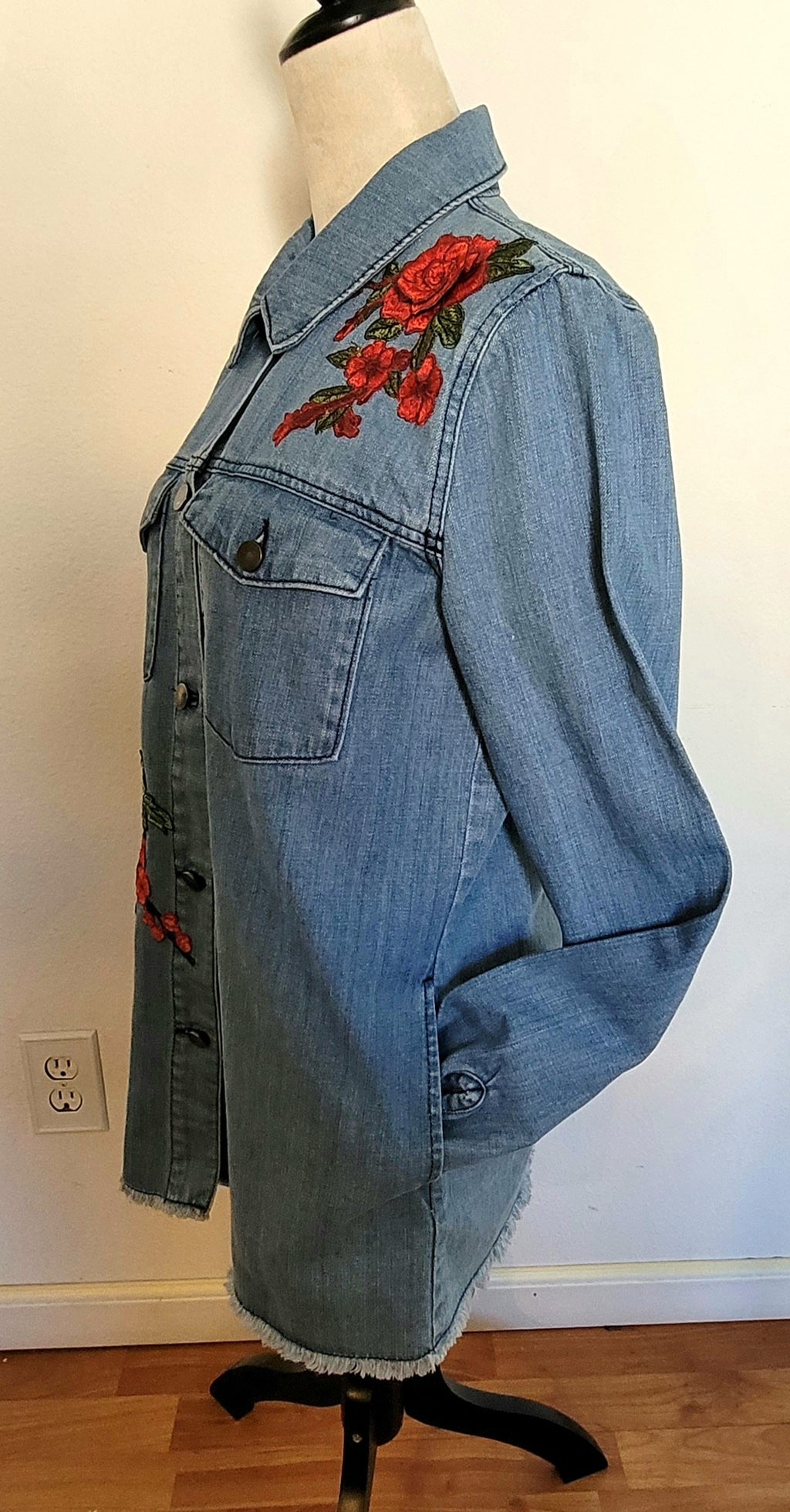 Virgen De Guadalupe Our Lady of Guadalupe denim Blue jacket Sz M/embroidery Apliques Religious Catholic