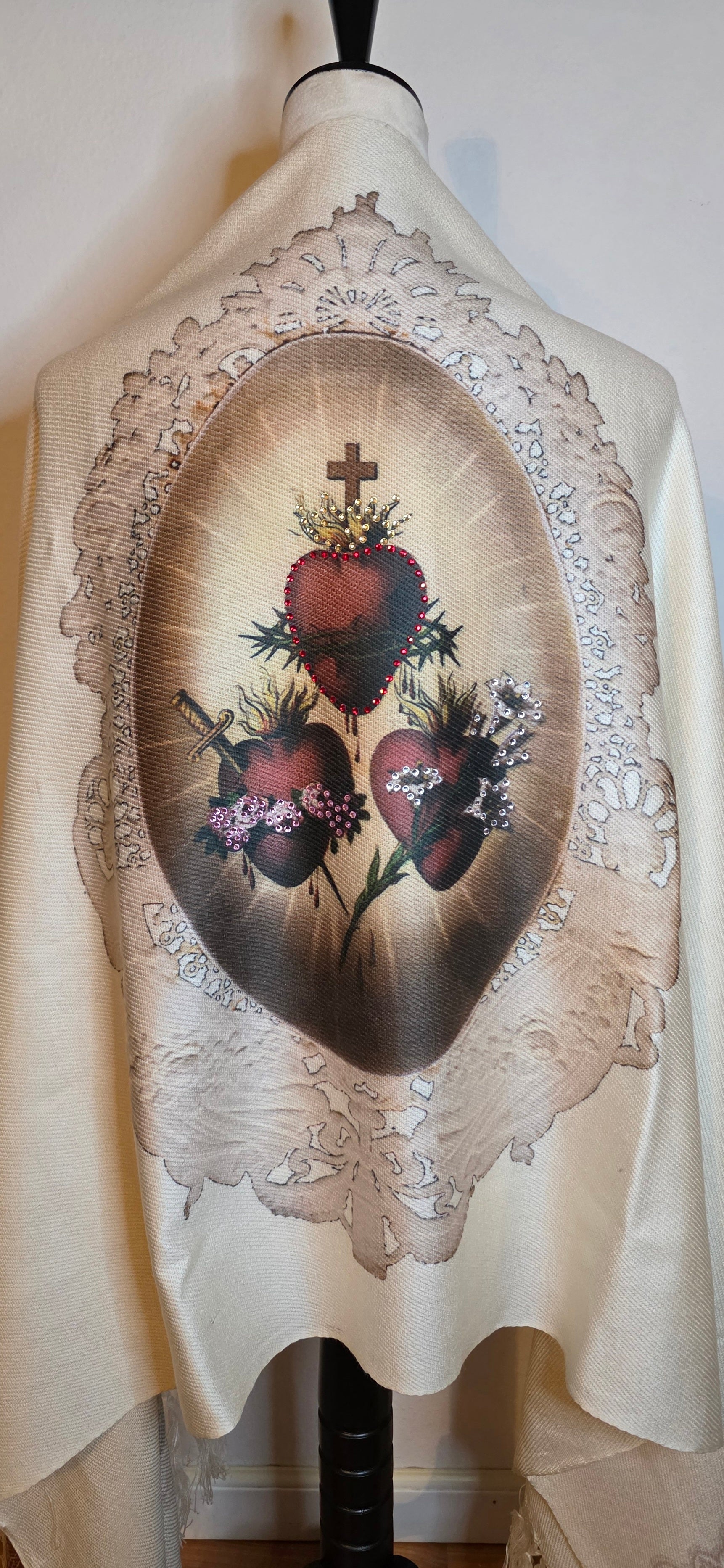 Corazones De Jesus, Jose Y Virgen Maria Rebozo con brillantes Rhinestones