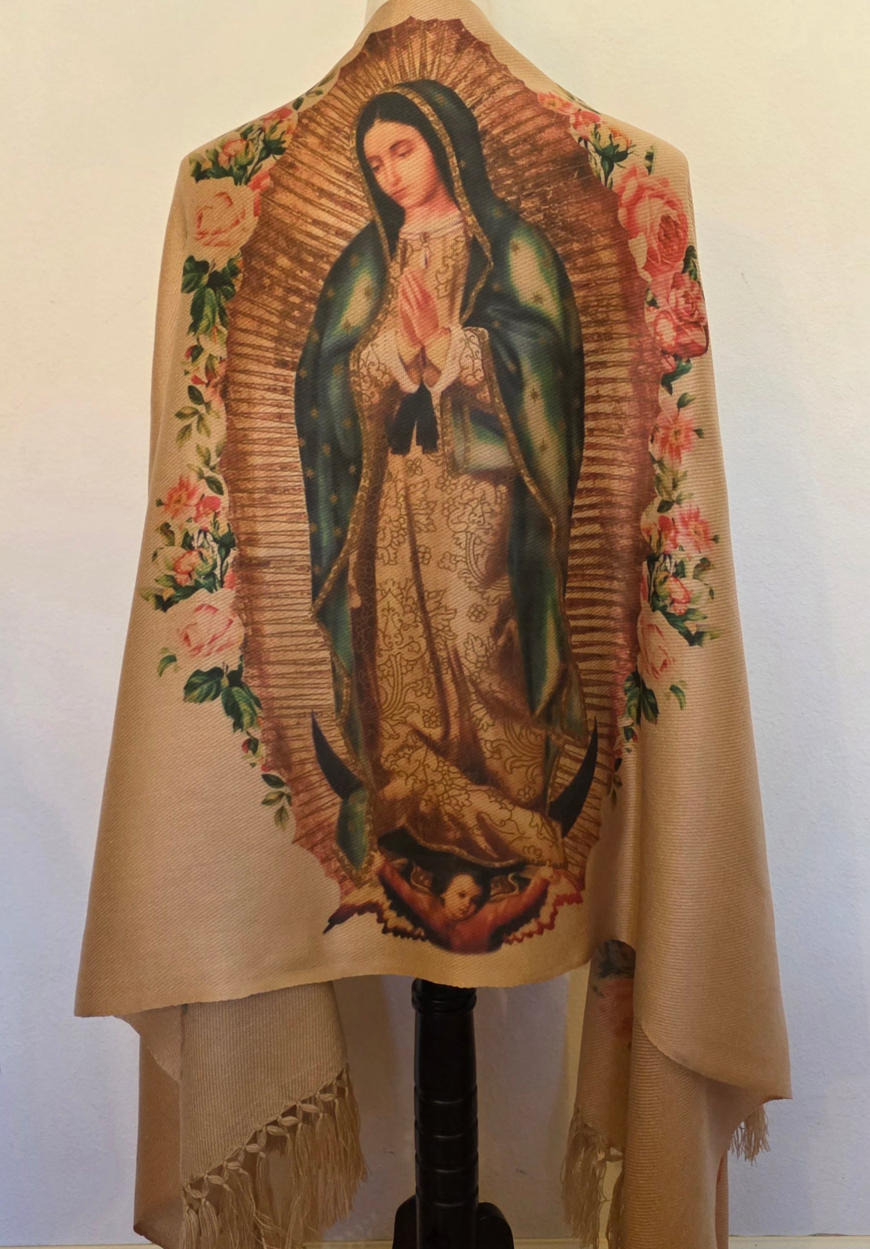 Virgin of Guadalupe Rebozo Shawl – Catholic Handmade Mexican Wrap | Prayer Shawl & Religious Gift