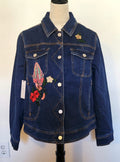 New with tags Virgen De Guadalupe denim Blue jacket with Lining Sz Large flowers  embroidered Apliques Butterfly Martha by Martha Stewart