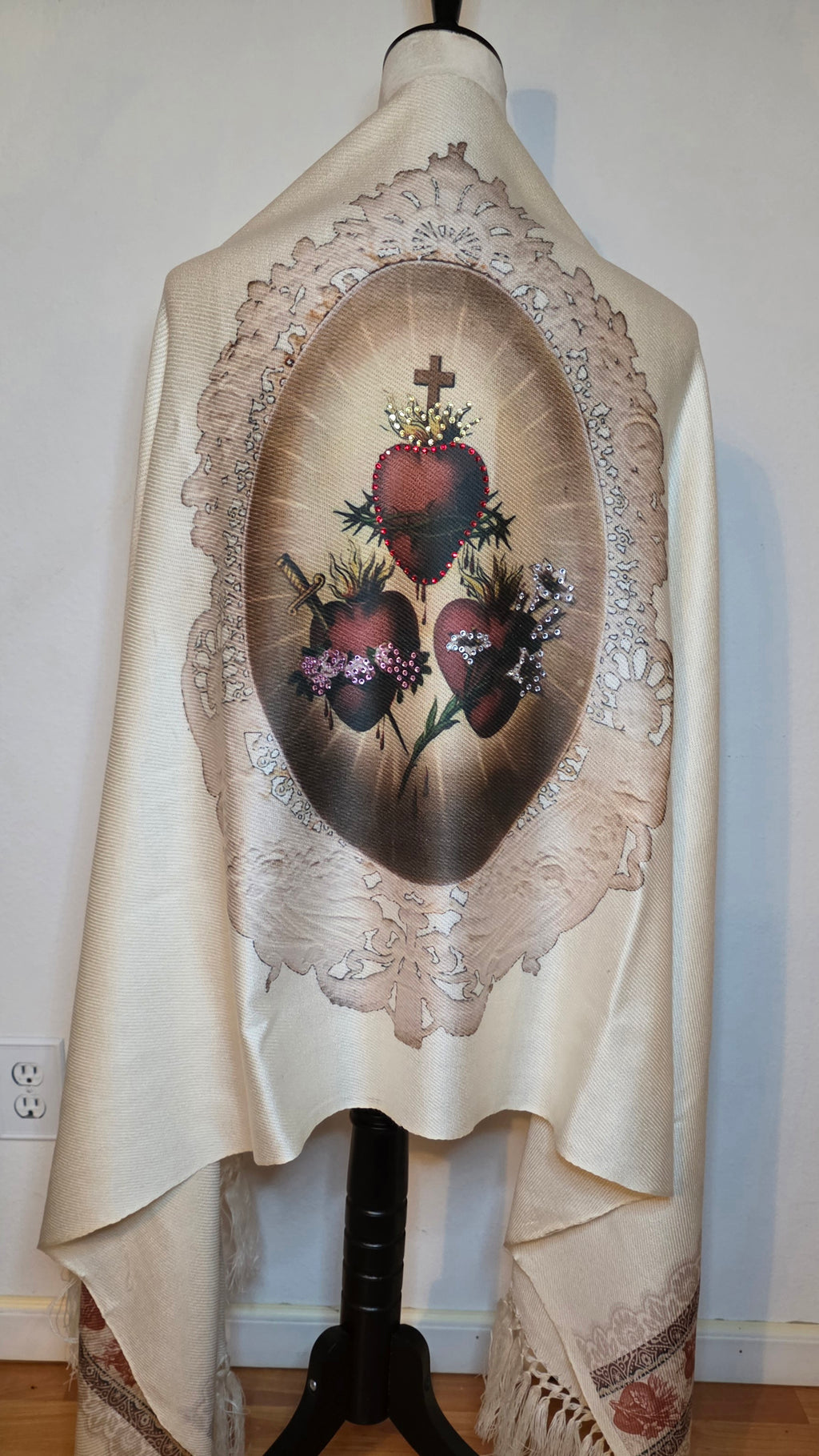 Corazones De Jesus, Jose Y Virgen Maria Rebozo con brillantes Rhinestones