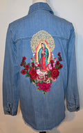 Virgen De Guadalupe Our Lady of Guadalupe denim Blue jacket Sz M/embroidery Apliques Religious Catholic