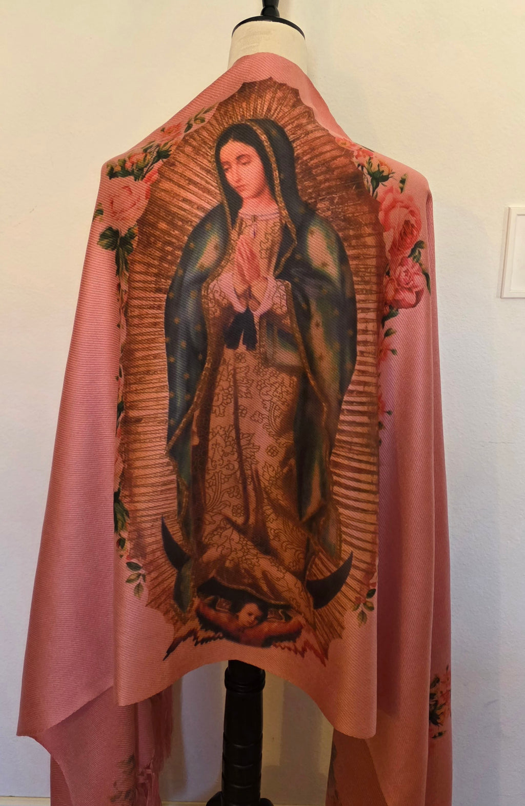 Virgin of Guadalupe Rebozo Shawl – Catholic Handmade Mexican Wrap | Prayer Shawl & Religious Gift